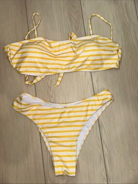 Yellow & White Striped Bikini Set